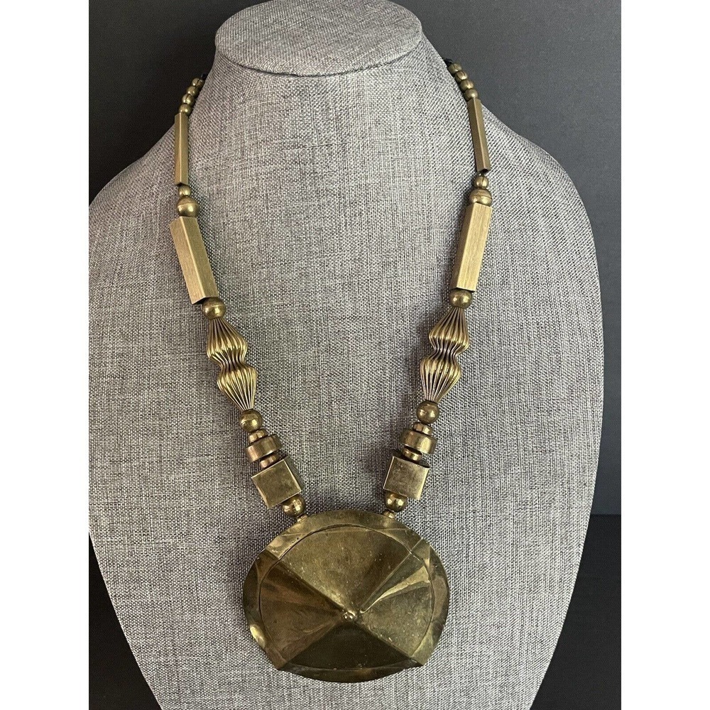 Vintage Brass 28” Chunky Boho 80’s Pendant Festival Hippie Statement Necklace